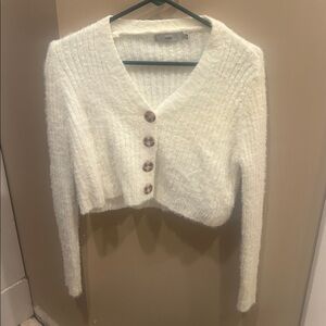 Adika Cream Button-Up fuzzy cropped Women’s Sweater